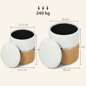 HOMCOM Set de 2 pufi de depozitare tapițați în chenille și PU, șezut căptușit pentru hol, dormitor, maro și crem | Aosom Romania