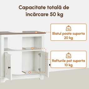kleankin Dulap de Baie Rustic Sub Chiuvetă, Dulap pentru Chiuvetă cu Picior, Uși Duble și Rafturi de Depozitare, 60x30x60 cm, Alb | Aosom Romania