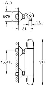 Pachet: Coloana dus Grohe Tempesta 250,palarie patrata, baterie cabina dus Grohtherm 1000 (26694000,34143003 )