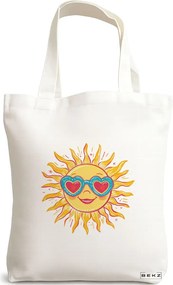 Sacosa de Panza pentru Cumparaturi, Geanta Tote, model Sun faces 18 38 x 34.5 cm, Alba, BEKZ®