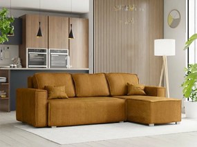 Canapea colt extensibila SMART COSARO mustar, cu colt bilateral + 2 perne CADOU