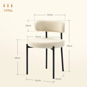 HOMCOM Set 2 Scaune de Dining Moderne din Tesătură Sherpa, Bej | Aosom Romania