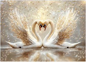 Tablou pe sticlă - Lebede Aurii (70x50 cm)