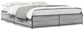 3279865 vidaXL Cadru de pat, gri sonoma, 120x190 cm, lemn prelucrat și metal