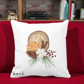 Perna Decorativa Aranjament de Craciun Nordic, 40x40 cm, Alba Mata, Husa Detasabila, Perna Inclusa, BEKZ®