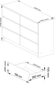 Comoda cu 6 sertare, PAL laminat, 120x40x77 cm, stejar sonoma