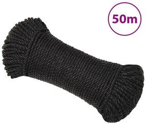 Franghie de lucru, negru, 6 mm, 50 m, polipropilena 1, Negru, 50 m, 6 mm