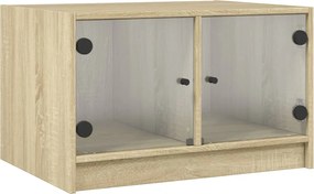 vidaXL Măsuță de cafea cu uși din sticlă, stejar fumuriu, 68x50x42 cm