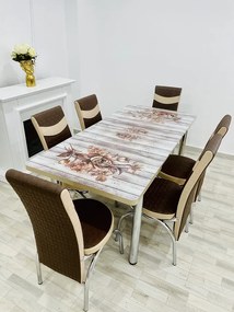 Set masa extensibila 130 / 170 x 80 cm cu 6 scaune, model 633