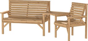Outsunny Set 3 scaune de grădină, mobilier balcon cu orificiu pentru umbrelă, scaun de grădină, bancă, masă detașabilă 121x65x90 cm Lemn natural | Aosom Romania