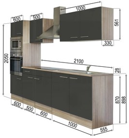 Mobilă de bucătărie Yorki 270 cu corp din stejar sonoma și față antracit satinat