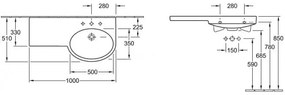 Lavoar suspendat cu blat stanga, Villeroy&amp;Boch Variable, 100x51cm, Alb Alpin, 5157A001