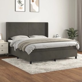 Pat box spring cu saltea, gri inchis, 160x200 cm, catifea Morke gra, 160 x 200 cm, Design simplu