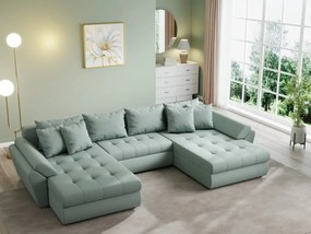 Colțar extensibil dumonde cu ladă de depozitare si sezut confortabil din spuma high-density, Loana U Enjoy Mint 355x185 cm