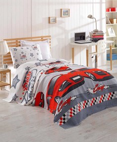Set cuvertura pat CRAZY, multicolor, bumbac, 160x230 cm, cu fata de pe