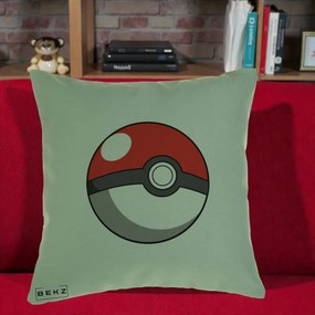 Perna Personalizata Pokeball Rosie, 40x40 cm, Verde, Husa Detasabila, Perna Inclusa, BEKZ®