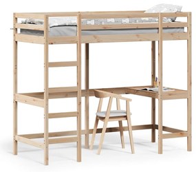 Cadru pat supraetajat cu birou, 80x200 cm, lemn masiv de pin
