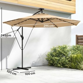 Outsunny Umbrelă de Grădină Suspendată cu LED-uri Solare, 3x3m, Bej | Aosom Romania