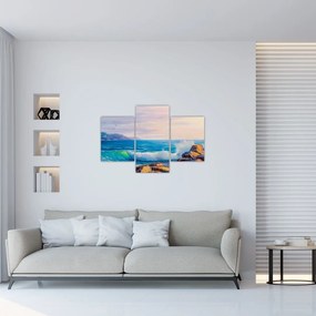 Tablou - Valuri lovind stânci, pictură în ulei (90x60 cm)