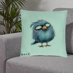 Perna Decorativa Pui Pufos Albastru Adormit, 40x40 cm, Verde Menta, Husa Detasabila, Perna Inclusa, BEKZ®