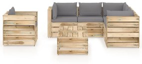 Set mobilier de gradina cu perne, 8 piese, lemn verde tratat Gri si maro, 8