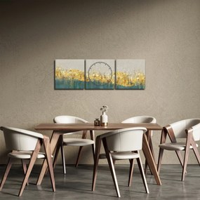 Tablou - Textura cu decor auriu (cu ceas) (90x30 cm)