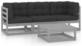 vidaXL Set mobilier de grădină cu perne, 4 piese, lemn masiv de pin