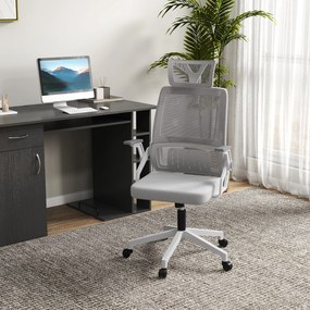 Vinsetto Scaun de birou reglabil material plasa din poliester spatar ergonomic inclinabil pivotant Gri | Aosom Romania