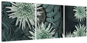 Tablou - Flori verzi (cu ceas) (90x30 cm)