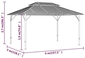 Pavilion cu pereti laterali si acoperis dublu, antracit, 3x4 m 3 x 4 m, Cu perete lateral