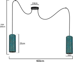 Lustră pe cablu AVALO 2xE27/60W/230V turcoaz/auriu