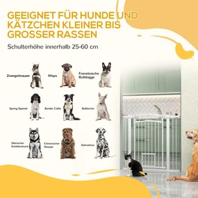 PawHut Poartă pentru animale de companie, 96 cm poartă pentru trepte, lățime reglabilă 76-104 cm, cu ușă pentru pisici, pentru scări și deschideri de uși, alb | Aosom Romania