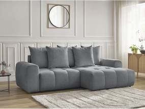 Colțar gri extensibil/cu spațiu de depozitare cu tapițerie din chenille (cu colț pe partea dreaptă/cu șezlong) Roxelane – Bobochic Paris