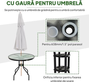Outsunny Măsuță de Exterior din Oțel cu Sticlă Securizată, Ideală pentru Grădină și Terasă, Ф80x72cm | Aosom Romania