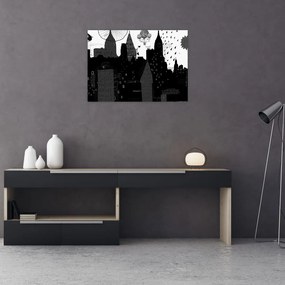 Tablou pe sticlă - Oraș cu inscripții și modele (70x50 cm)
