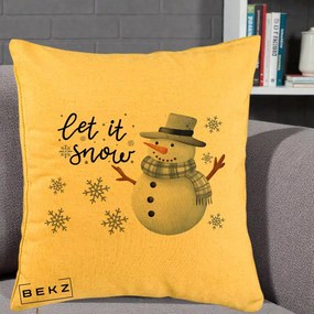 Perna Decorativa Let It Snow Om de Zapada, 40x40 cm, Galben, Husa Detasabila, Perna Inclusa, BEKZ®