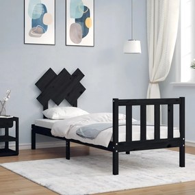 3193430 vidaXL Cadru de pat cu tăblie Small Single, negru, lemn masiv