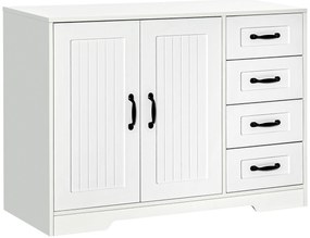 HOMCOM Comodă Sideboard, Anrichte, Stil Modern, 4 Sertare, 1 Dulap, 105 cm x 40 cm x 76 cm, Alb | Aosom Romania