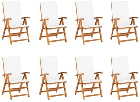 Set mobilier de gradina cu perne, 9 piese, lemn masiv tec Crem, Dreptunghiular, 9