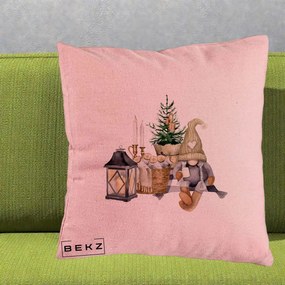 Perna Decorativa Gnom Scandinav cu Felinar, 40x40 cm, Roz, Husa Detasabila, Perna Inclusa, BEKZ®