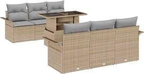 vidaXL Set de canapele pentru grădină cu pernă 7 pcs Bej Poli Rattan