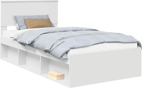 vidaXL Cadru de pat cu headboard Alb 100 x 200 cm Lemn de pin masiv