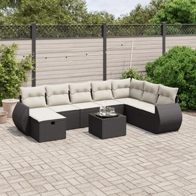 3264212 vidaXL Set mobilier de grădină cu perne, 9 piese, negru, poliratan