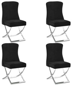 3074910 vidaXL Scaune, 4 buc., negru, 53x52x98 cm, catifea/oțel inoxidabil