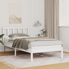 vidaXL Cadru de pat cu headboard Alb 75 x 190 cm Lemn de brad solid