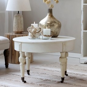 Măsuță de cafea pe roți, shabby chic, crem antichizat, Marie Antoinette