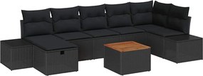 vidaXL Set de canapele pentru grădină cu pernă 8 pcs Negru poliratan