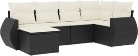 vidaXL Set mobilier de grădină cu perne, 6 piese, negru, poliratan