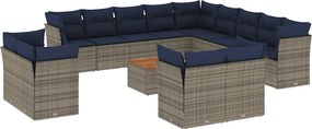 vidaXL Set mobilier de grădină cu perne, 14 piese, gri, poliratan