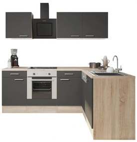 Mobilă de bucătărie de colț Yorki 220, corp din stejar sonoma, față antracit satinat, element inferior cuptor